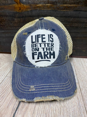 "Life Is Better On The Farm" Blue Denim Hat