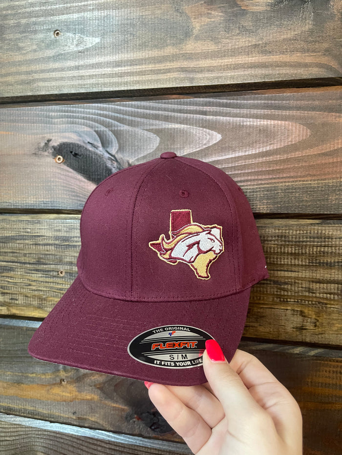 "Mustang In Texas Logo" Flex Flit Maroon Side Hat
