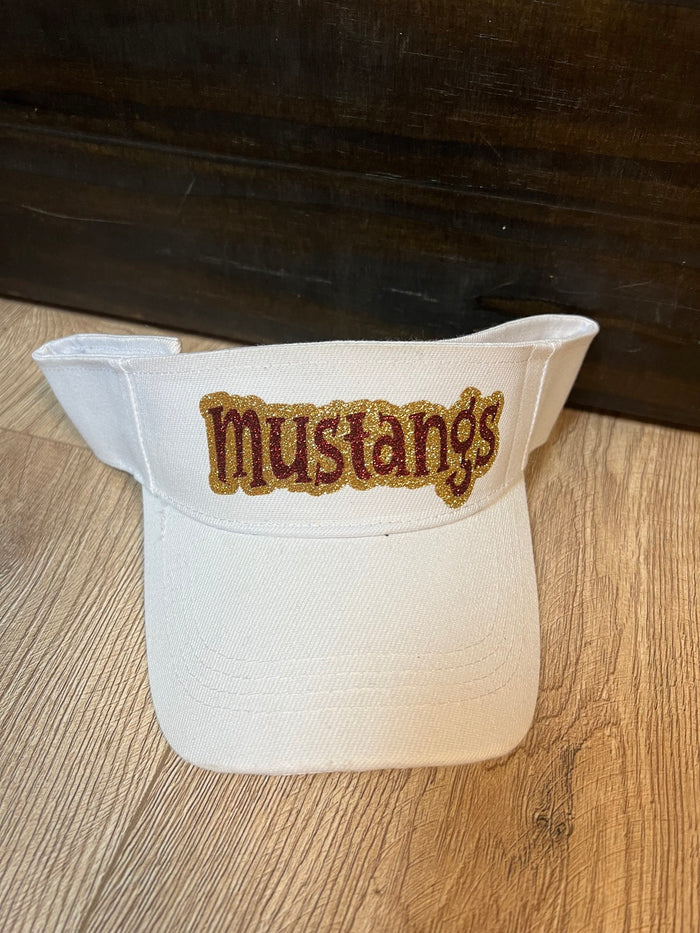 "Maroon & Gold Mustangs" White Visor Hat