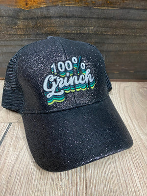 "100% Grinch" Black Glitter Patch Hat
