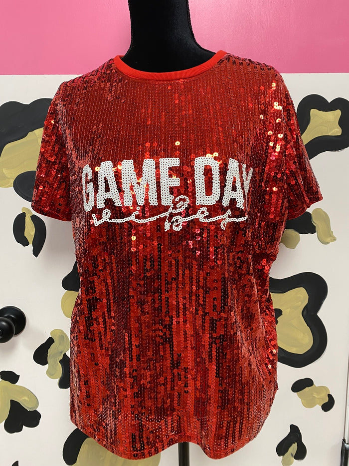 "Game Day Vibes" Red Sequence Top
