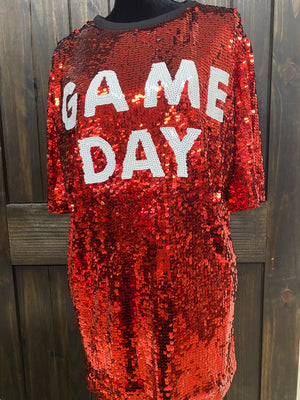 "It's Game Day" Red Sequence Dress