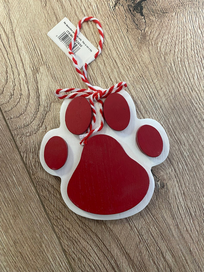 Christmas Ornaments- Wooden "Red & White Paw"