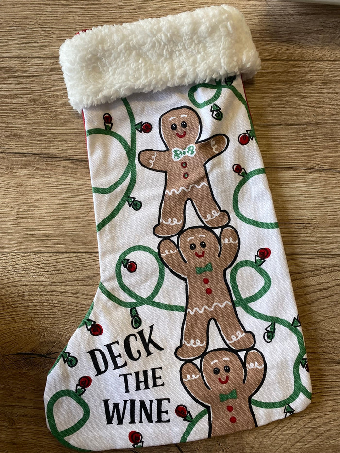 Christmas Wine Bag Stockings- Gingerbread Cookies "Deck The Wine"