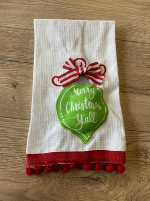 Christmas Kitchen Towels- "Merry Christmas Yall" Green Puffy Ornament