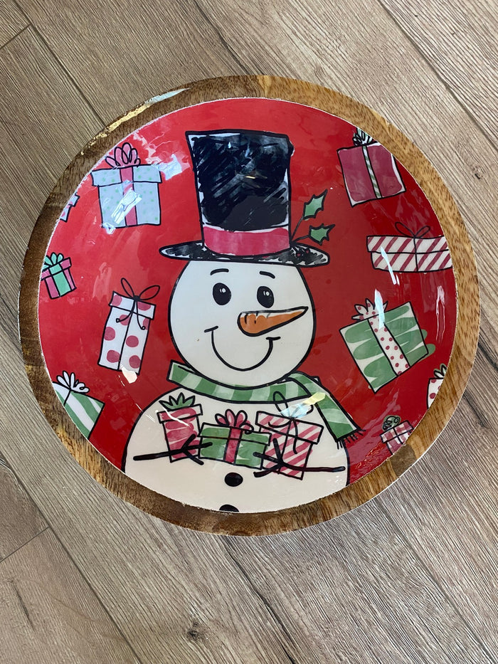 Christmas Serving Dishes- "Snowman" Wood Glazed Bowl