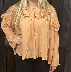 Latte Ruffle Front "V" Top