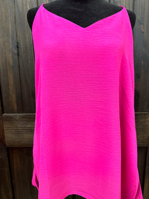 Hot Pink Double V-Neck Tank Top