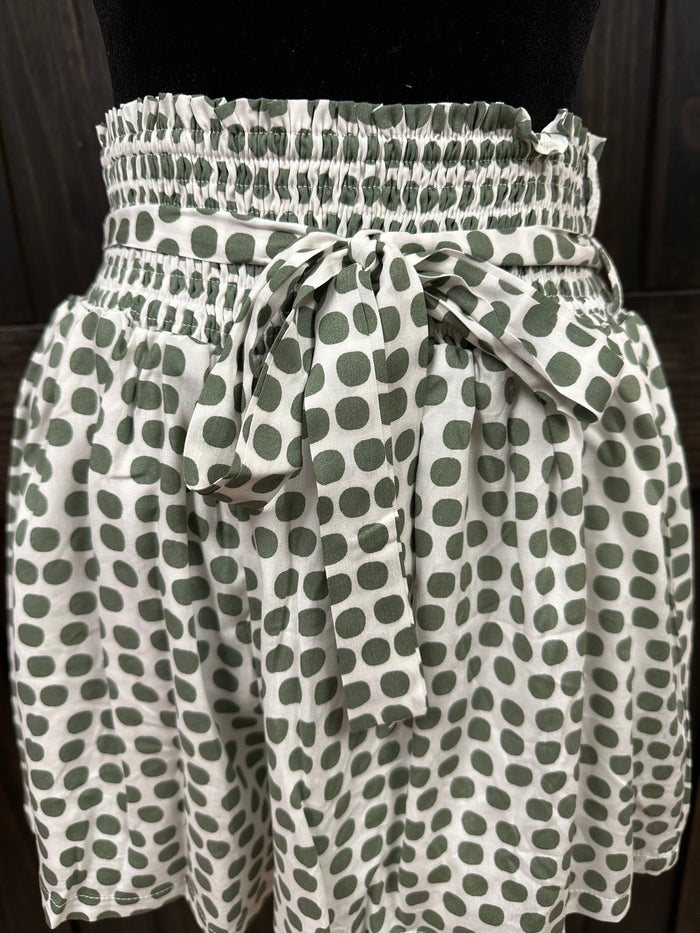Green Rayon Challie Dot Shorts