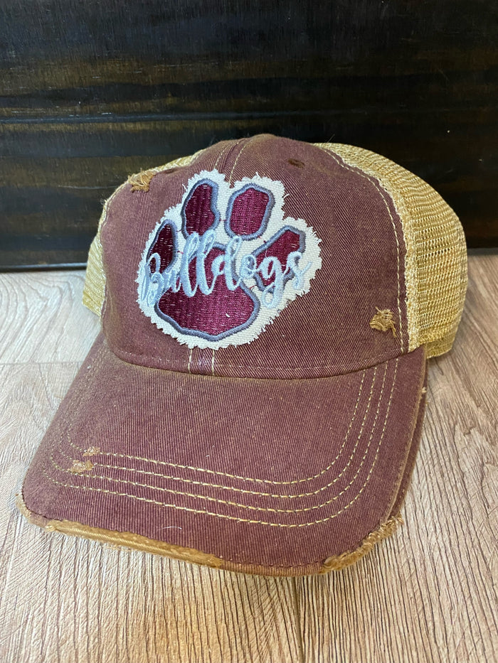 "Bulldogs Paw" Maroon Denim Hat