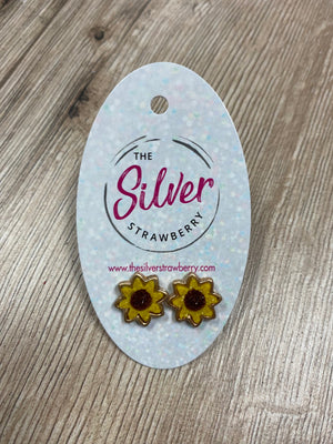 Dainty Stud Earrings- Yellow Beaded Sunflowers
