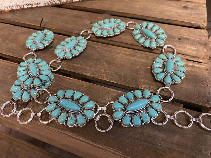 Turquoise & Silver Stone Concho Belt