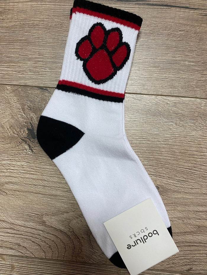 Tall Socks- Red & Black Paw