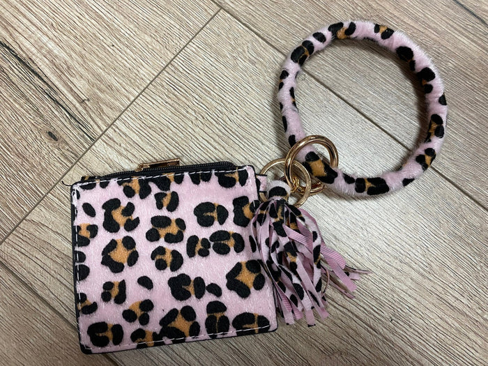 Small Wallet Wristlet- Pink Cheetah Faux Hide