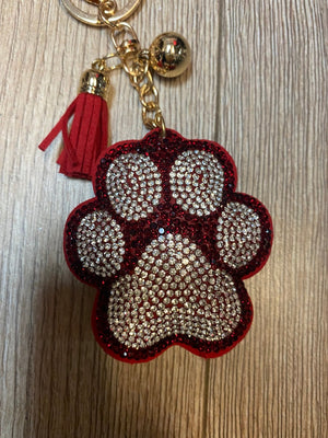 Rhinestone Cowgirl Keychain- Red Paw