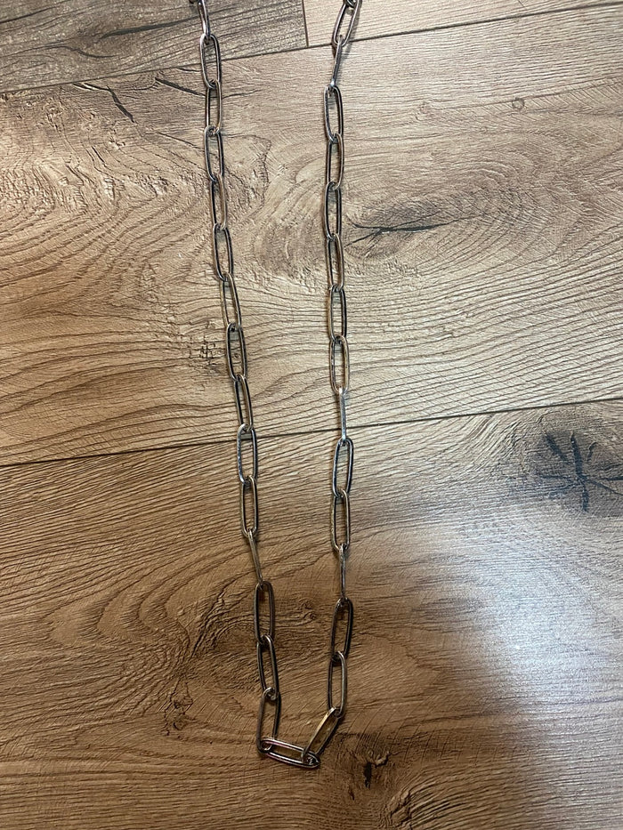 Miami Long Chain Necklace- Silver Paper Clip
