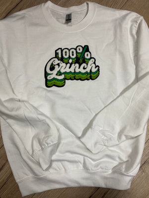 "100% Grinch" Chenille Patch White Sweatshirt Jacket