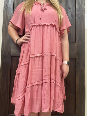Tiered Ruffle Coral Dress