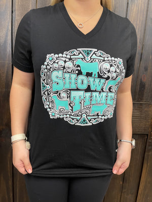 "Show Time Belt Buckle" Turquoise Tee