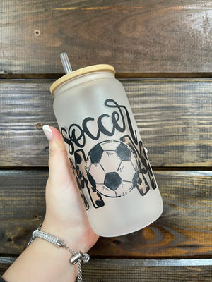 Libbey Can Glass- "Soccer Mom" Soccer Ball