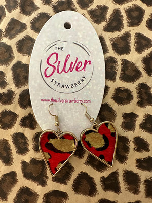 Harper Earrings- Red Cheetah Heart