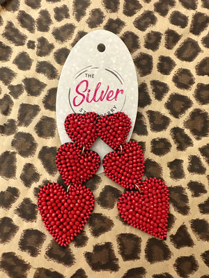 Sugar Crush Earrings- Red Triple Hearts