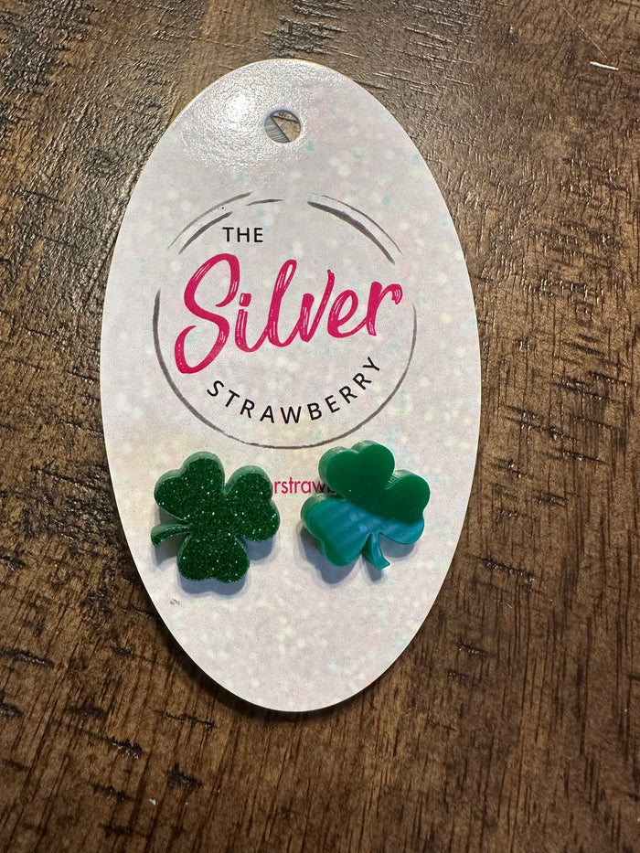 Glossy Acrylic Studs- "Four Leaf Clover" Green