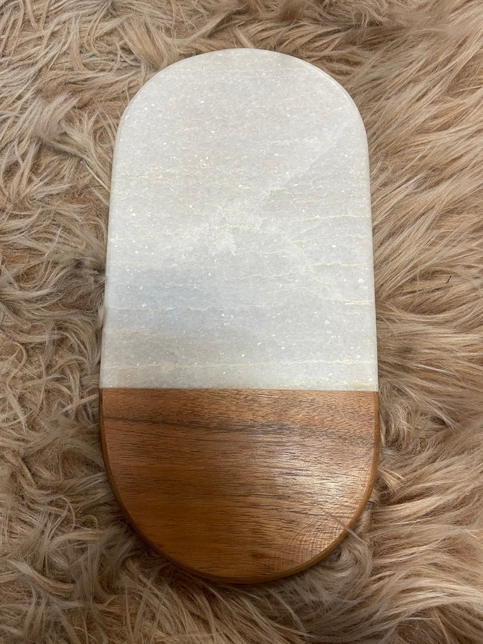 Cutting Board- Oval White Granite & Wood