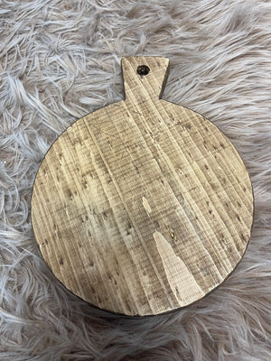 Cutting Board- Round Natural Wood w/ Handle (Small)