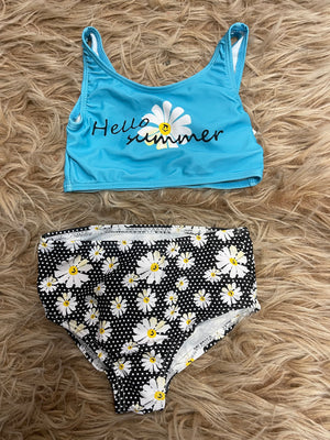 Girl Kids Swimsuit- "Hello Summer" Flowers 2-Piece