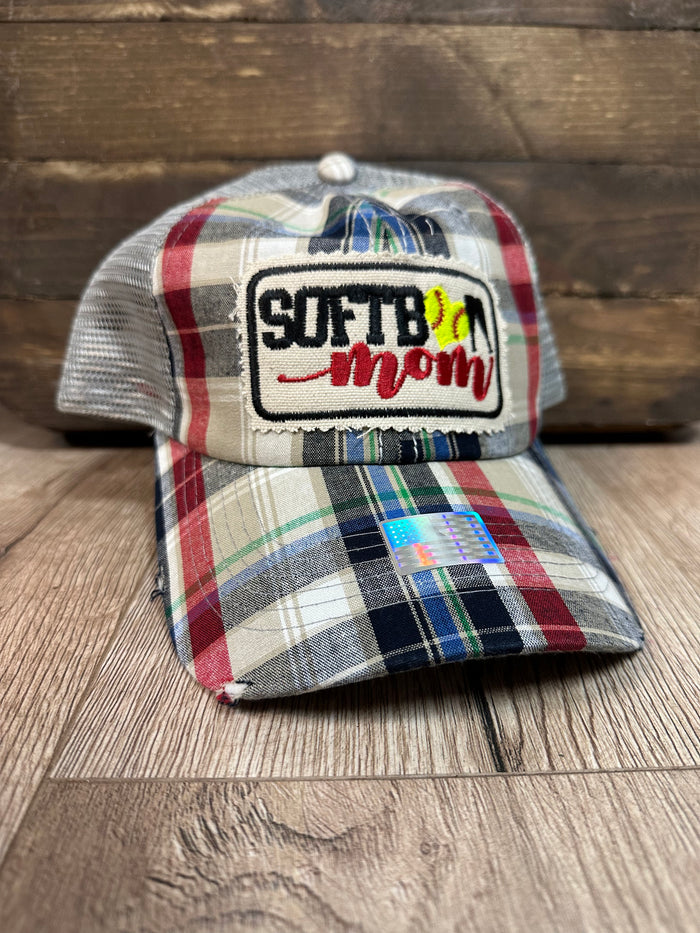 "Softball Mom" Plaid Hat