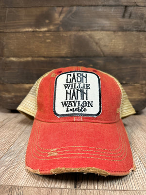 "Cash, Willie, Hank, Waylon, & Merle" Red Denim Hat