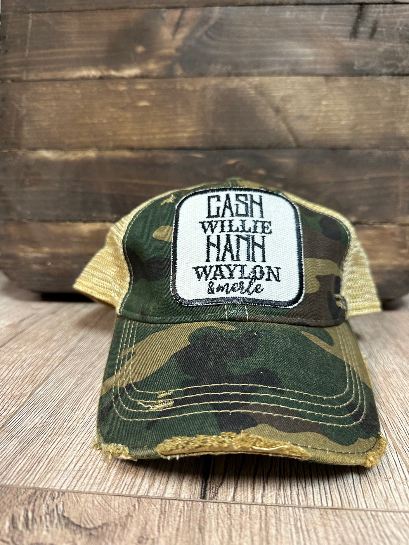 Cash, Willie, Hank, Waylon, & Merle Camo Denim Hat – The Silver Strawberry