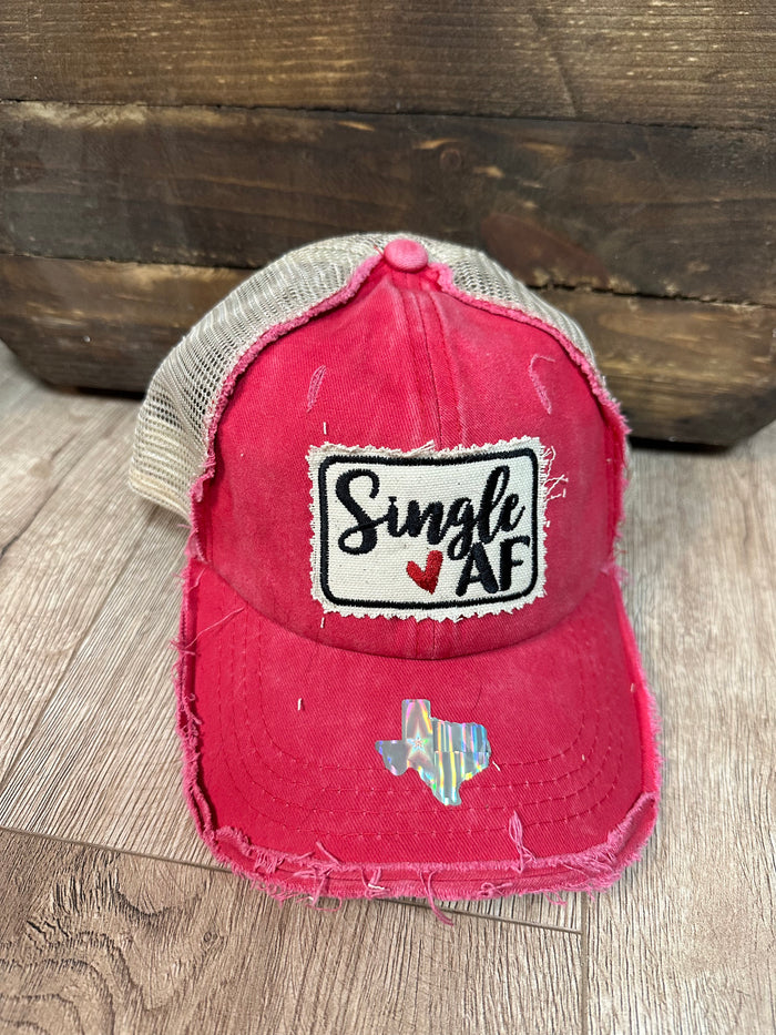 "Single AF" Red Denim Hat