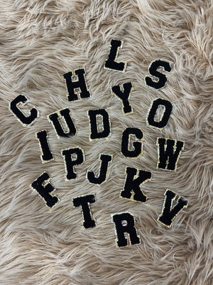 Chenille Patches- Black & Gold Glitter Letters – The Silver Strawberry