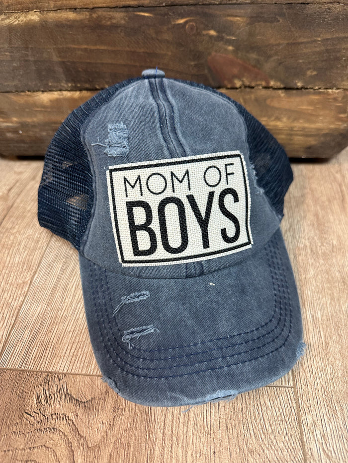 "Mom Of Boys" Blue Denim Hat