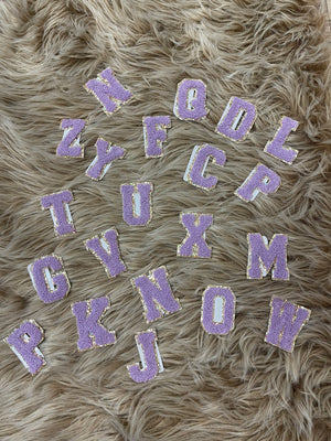 Chenille Patches- Purple & Gold Glitter Letters