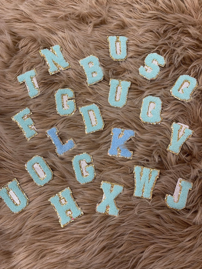 Chenille Patches- Baby Blue & Gold Glitter Letters