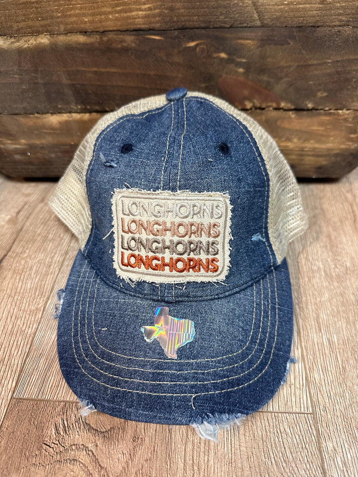 "Longhorns Longhorns Longhorns" Patch Blue Denim Hat