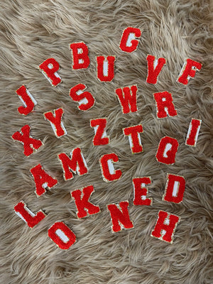 Chenille Patches- Red & Gold Glitter Letters