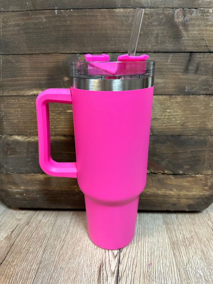 Handle Insulated Cup- Hot Pink (40oz) – The Silver Strawberry
