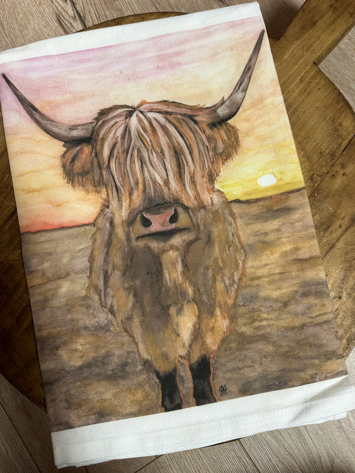 Kitchen Towels- Water Color "Highland Cow"