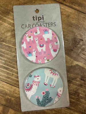 Car Ceramic Coasters- Pink & Blue Llama