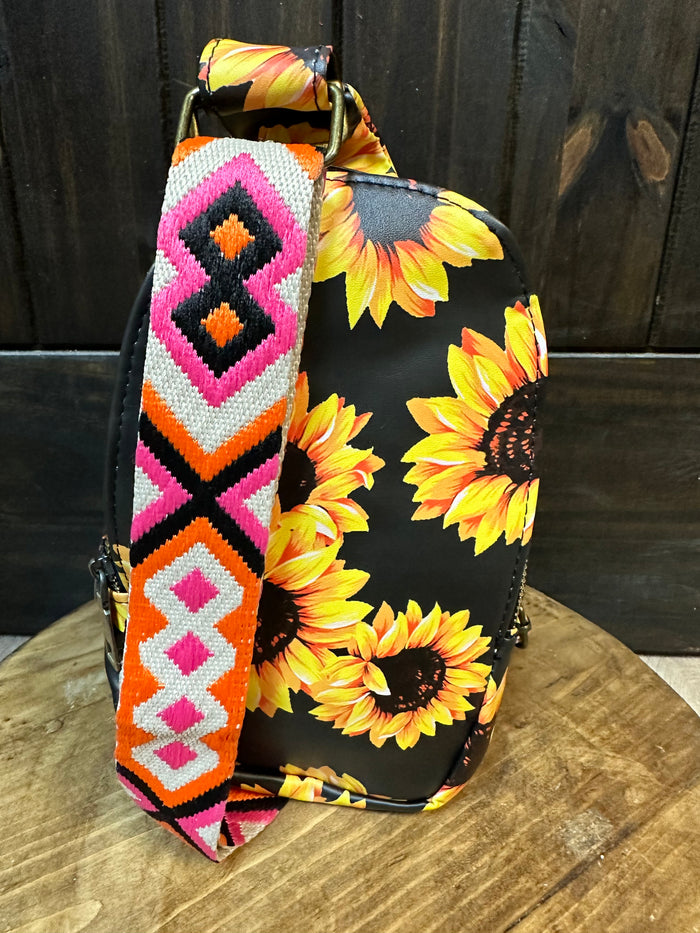 Sling Cross Body Purses- OG Black Sunflower