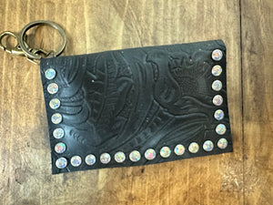 "Ivy" Leather Wallet- Black Tooled Leather