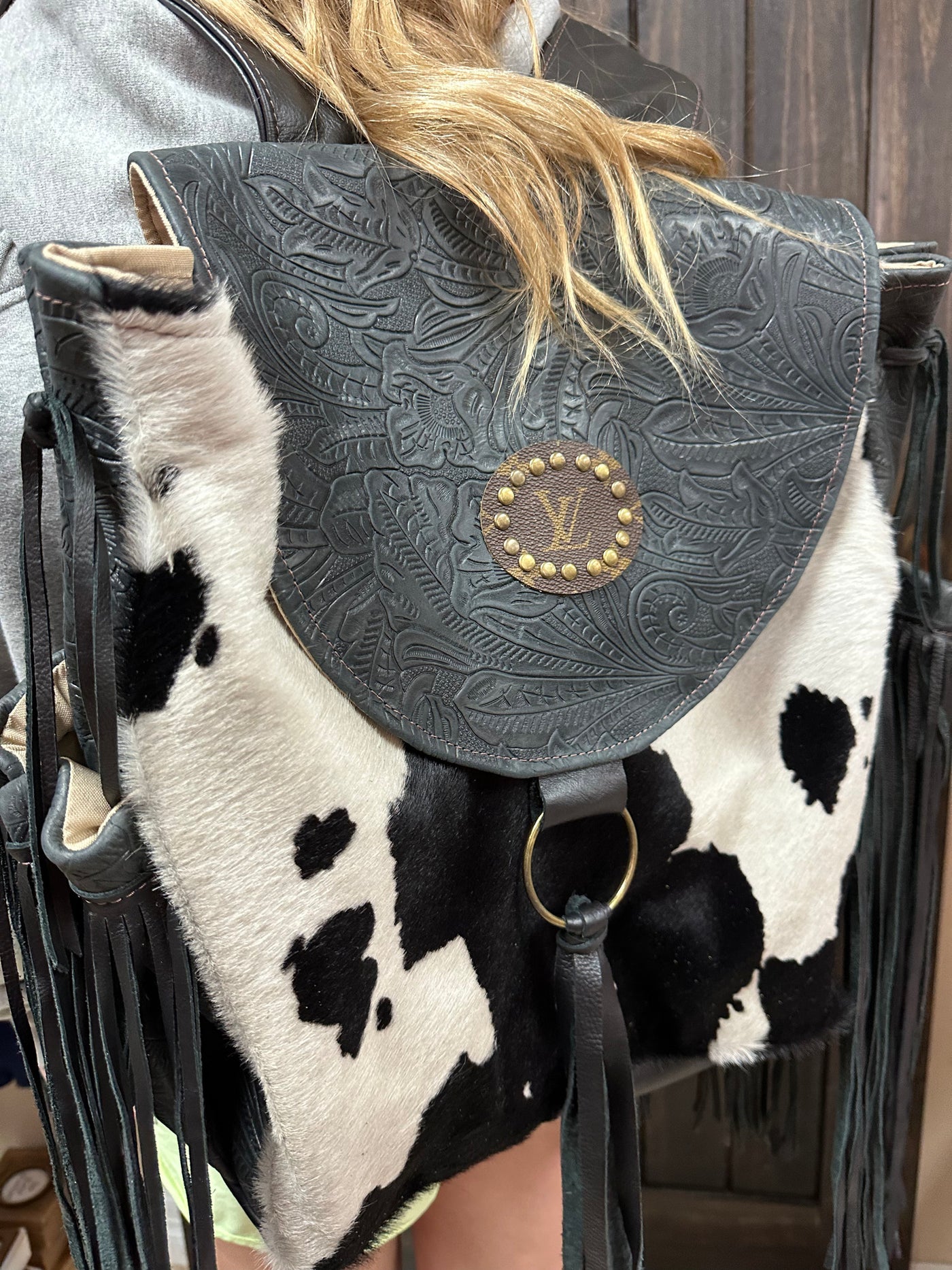 Cowhide backpack with fringe Outlet