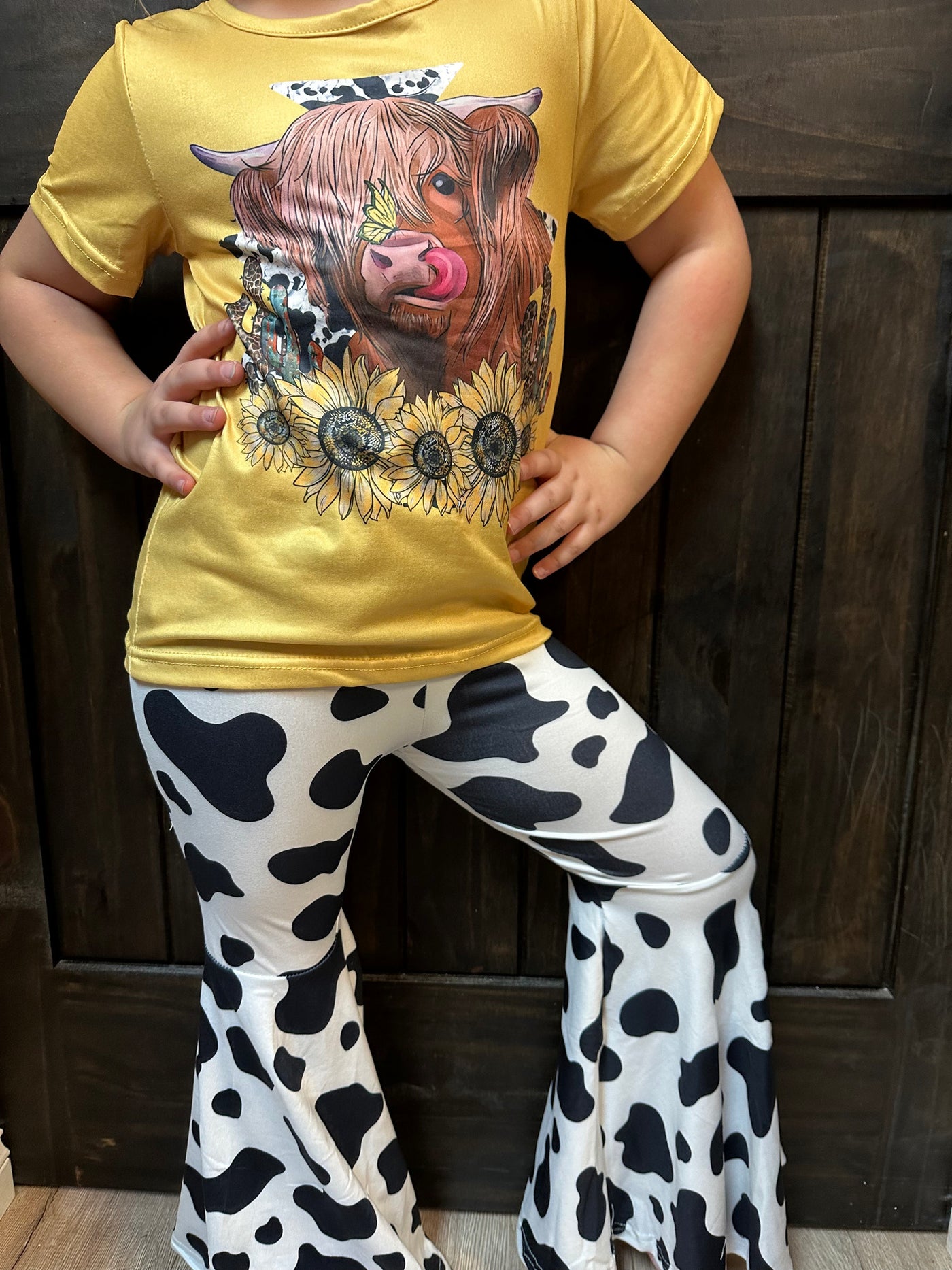 Highland Cow & Sunflowers Cow Print Top & Pant Set – The Silver Strawberry