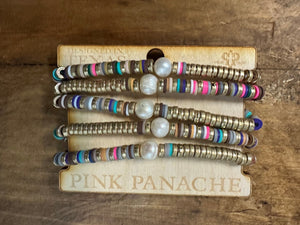 Pink Panache Cluster Bracelets- Rainbow Pearls & Gold Beaded