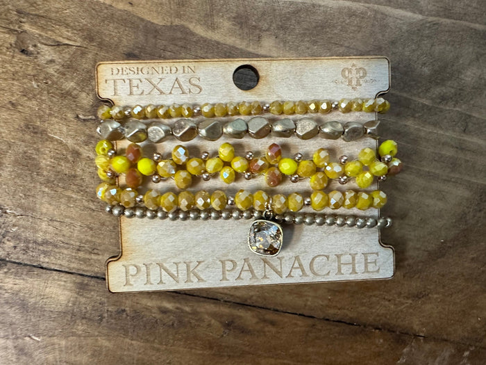 Pink Panache Cluster Bracelets- Mustard & Gold Braided Beads