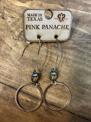 Pink Panache Earrings- Gold Loops & Brown Medallion